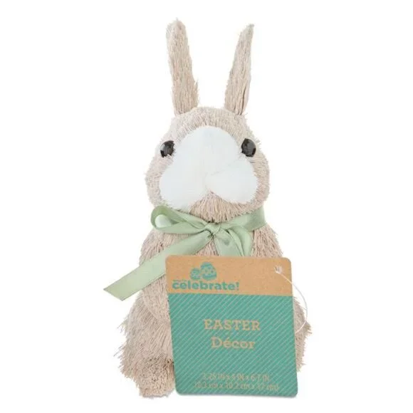Textured Bunny Tabletop Decoration, Brown and Green, 7", Easter - Picture 2 of 5
